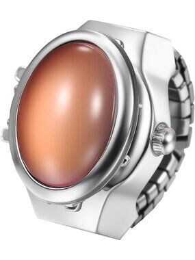 Unisex Brown And Silver Analog Elastic Band Stainless Steel Stretchy Ring Watch